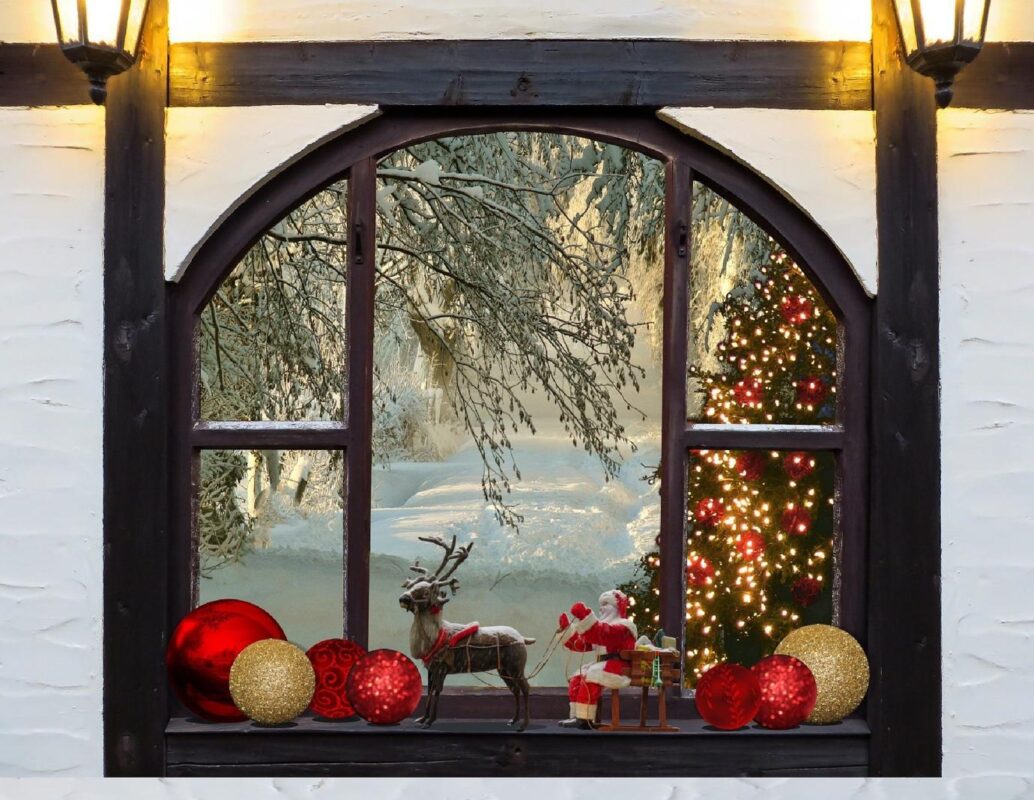 A window decorated in winter style