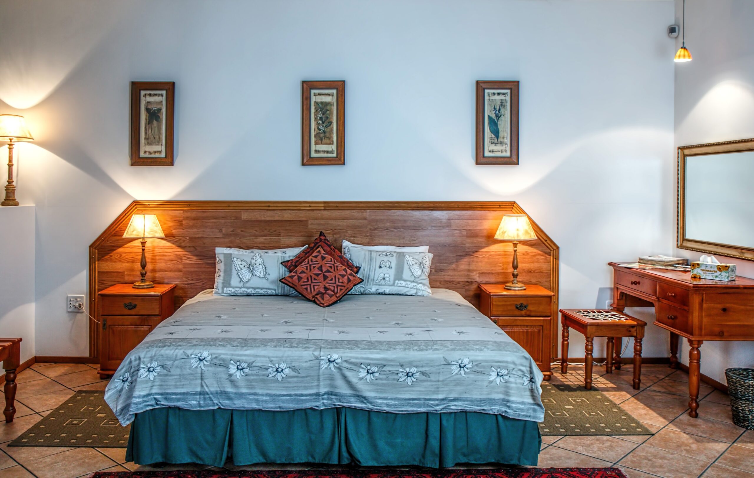 A bedroom with the bed as a focal point.