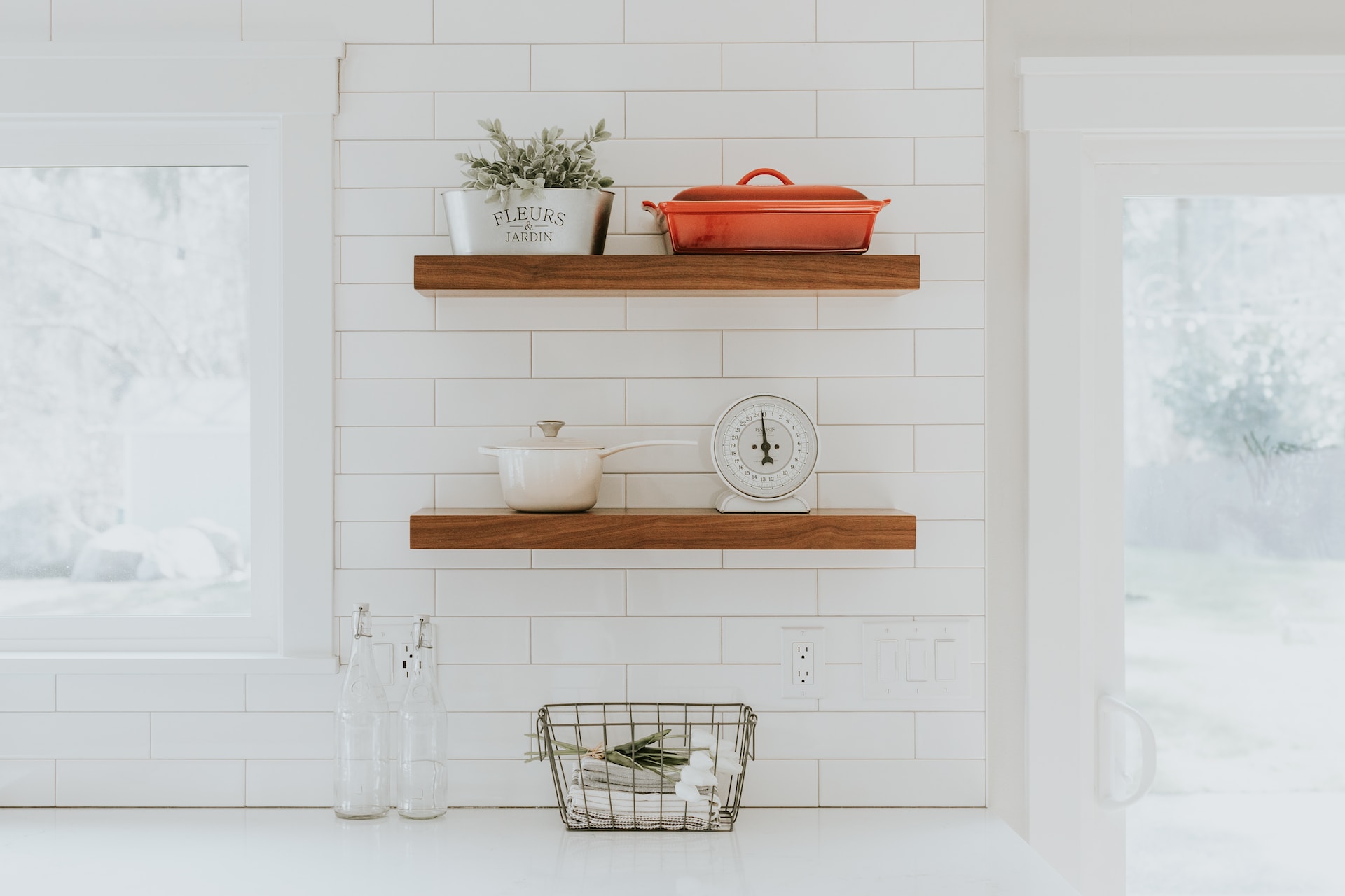 Floating shelves in the kitchen