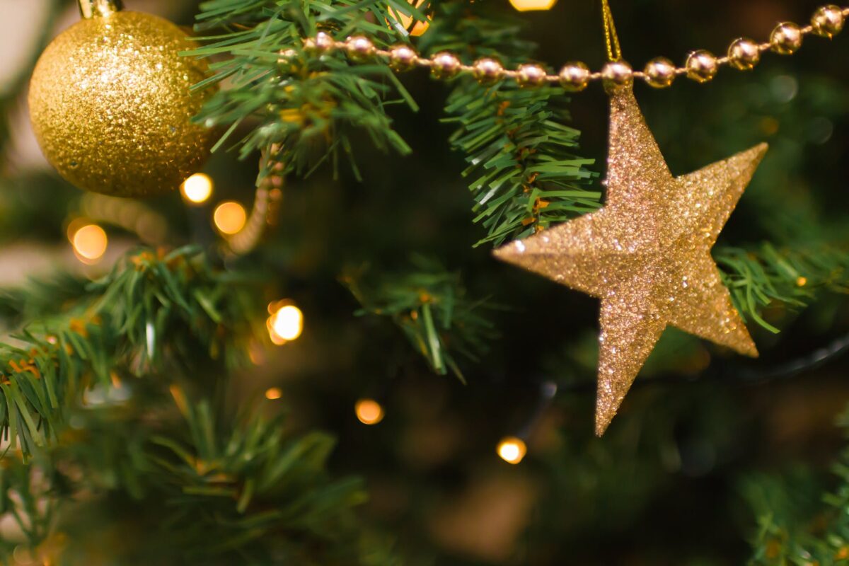 Star ornament on a Christmas tree