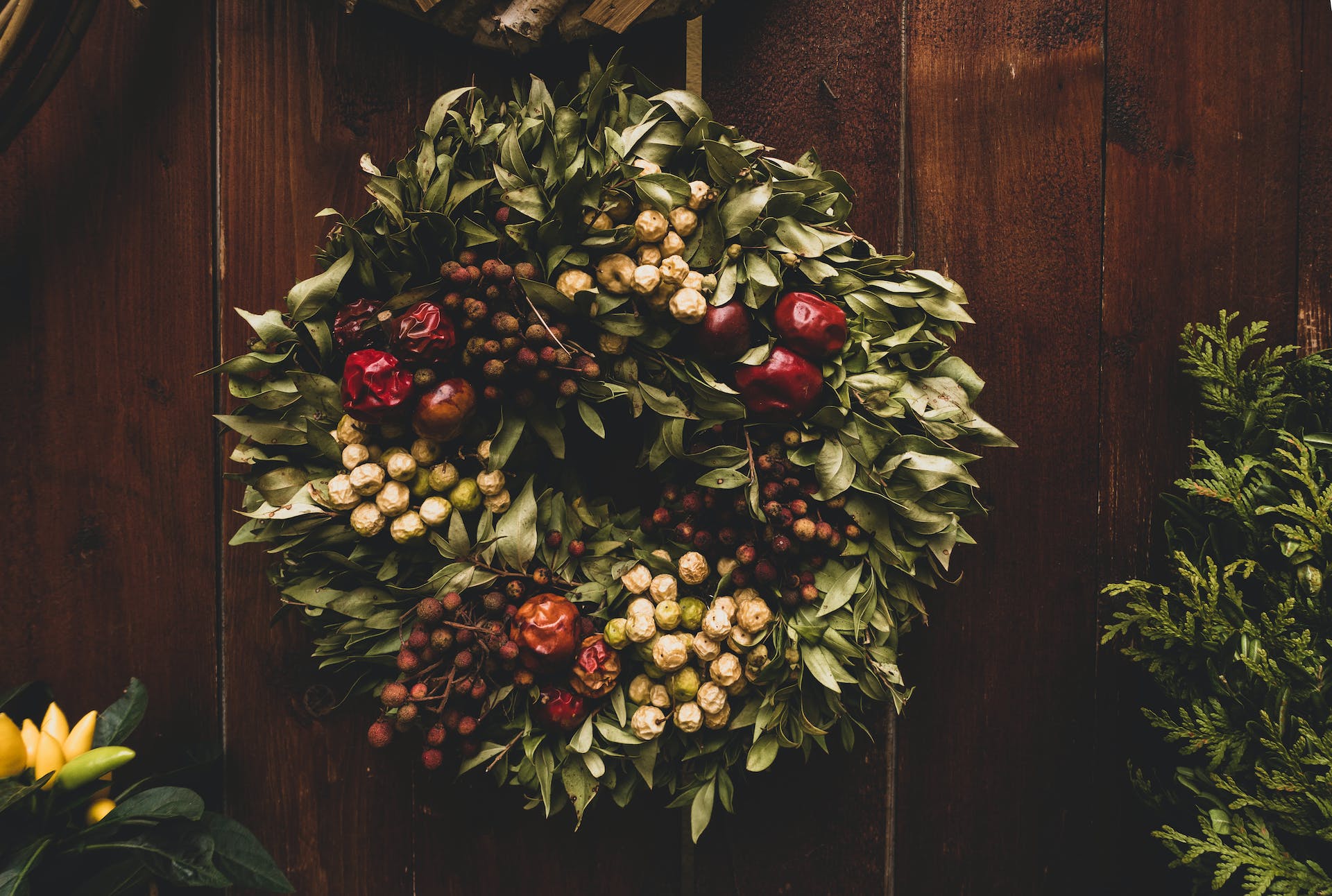 Christmas wreath on the front door